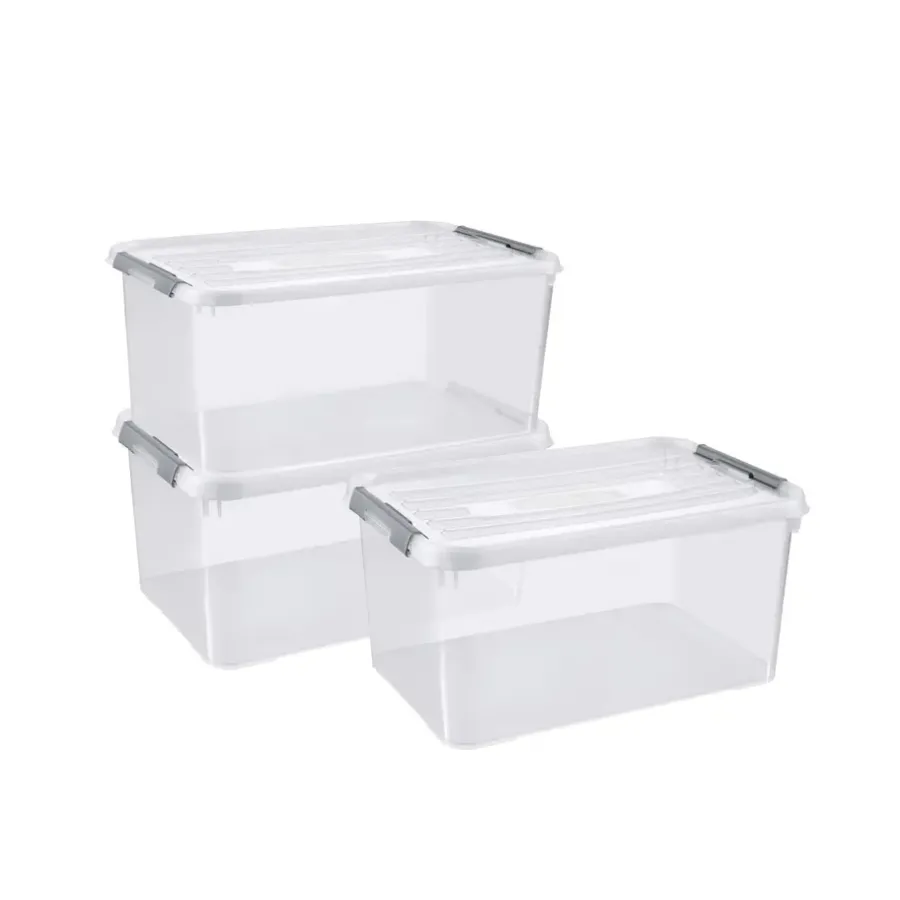 Opbergboxen-Curver Handy+ Opbergbox - 50L - 3 stuks - Transparant met deksel
