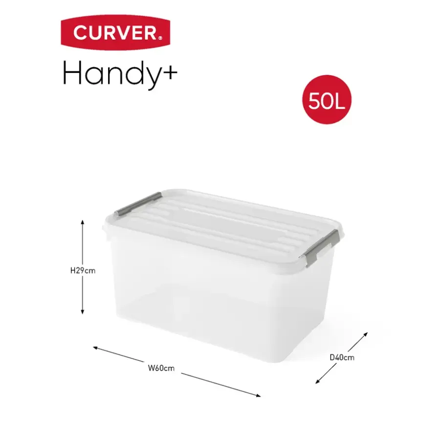 Opbergboxen-Curver Handy+ Opbergbox - 50L - 3 stuks - Transparant met deksel