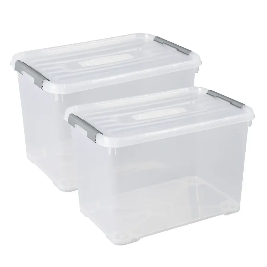 Opbergboxen-Curver Handy+ Opbergbox - 65L - 2 stuks - Transparant met deksel