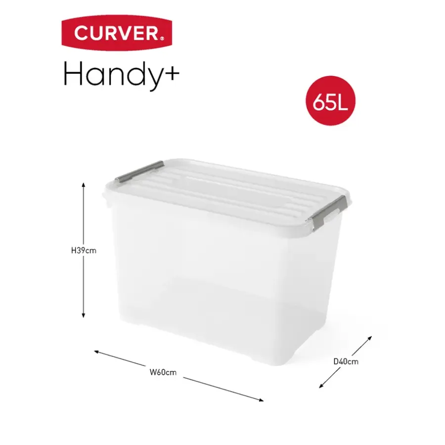 Curver Handy+ Opbergbox - 65L - 6 stuks - Transparant met deksel