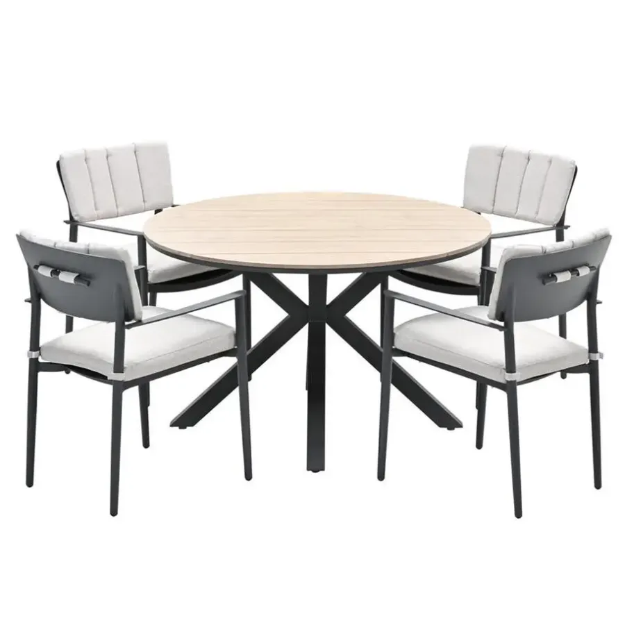 Tuinsets-Garden Impressions Dane tuinset 5-delig - Tulli tuintafel Ø122 cm