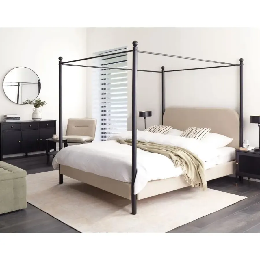 Kinderbedden-Beliani DANNEMOIS - Tweepersoonsbed - Taupe - 160x200 cm - Bouclé
