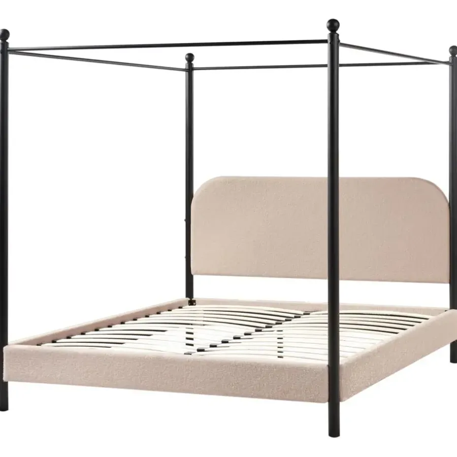 Kinderbedden-Beliani DANNEMOIS - Tweepersoonsbed - Taupe - 160x200 cm - Bouclé