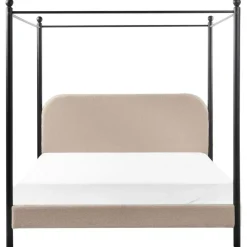 Kinderbedden-Beliani DANNEMOIS - Tweepersoonsbed - Taupe - 160x200 cm - Bouclé