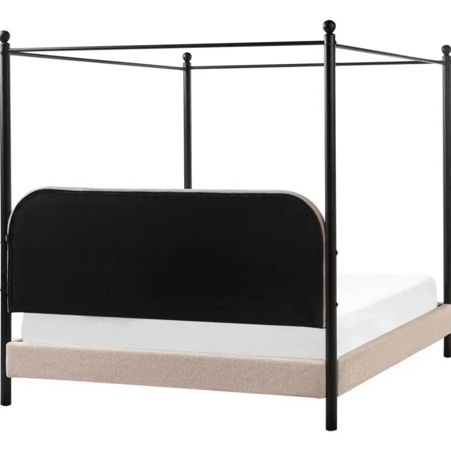 Kinderbedden-Beliani DANNEMOIS - Tweepersoonsbed - Taupe - 160x200 cm - Bouclé