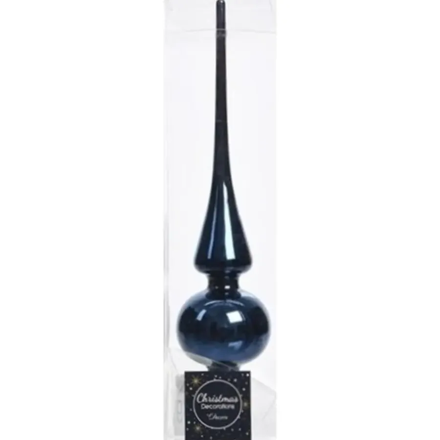 Decoris kerst piek - donkerblauw - 26 cm - glas - glans