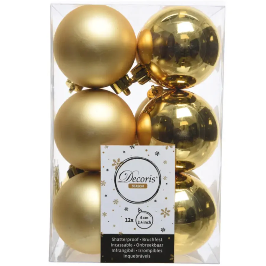 Decoris Kerstballen - 12 stuks - goudkleurig - mat en glans