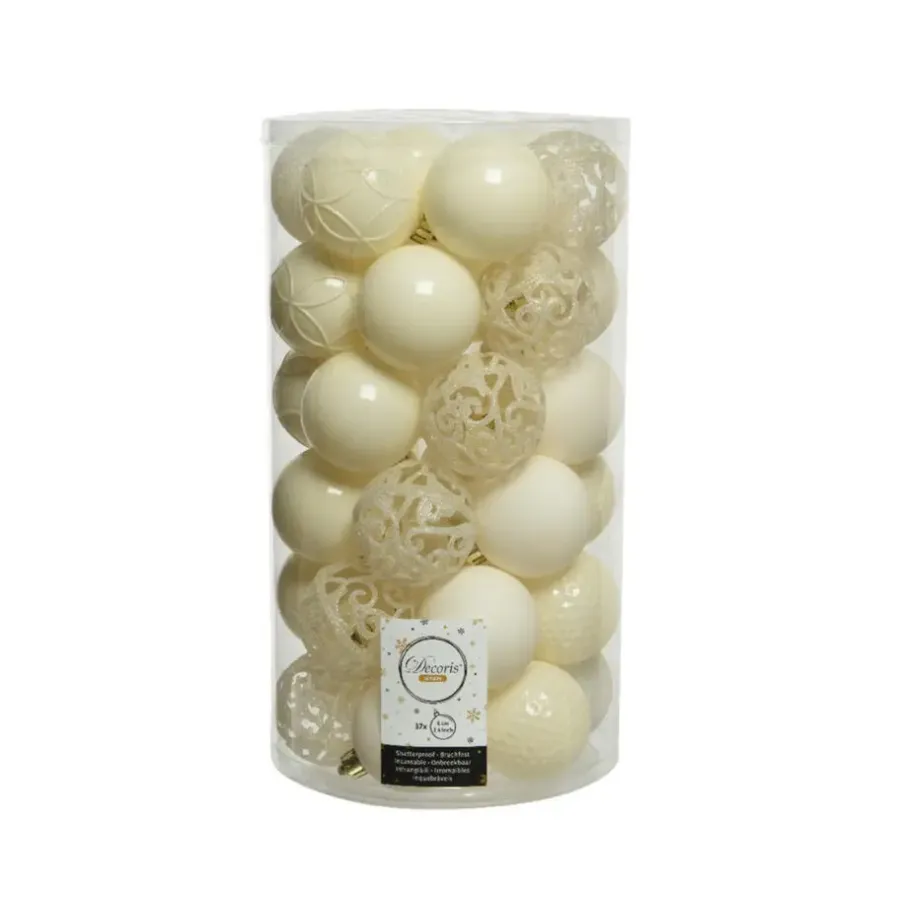 Decoris Kerstballen - 37 stuks - kunststof - wol wit - 6 cm