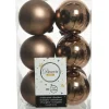 Kerstballen|Kerstdecoratie-Decoris Kerstballen - 12 stuks - kunststof - walnoot bruin - 6 cm