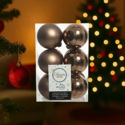 Kerstballen|Kerstdecoratie-Decoris Kerstballen - 12 stuks - kunststof - walnoot bruin - 6 cm