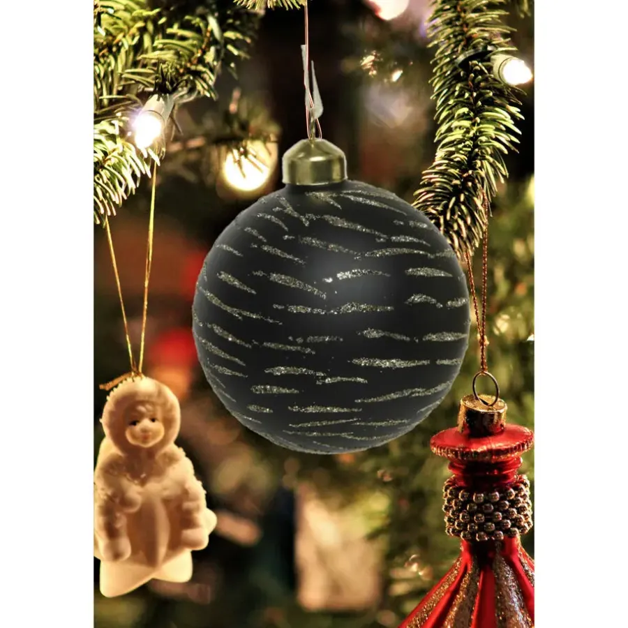 Kerstballen-Decoris Kerstballen - 3 stuks - brass zwart met goud - 8 cm