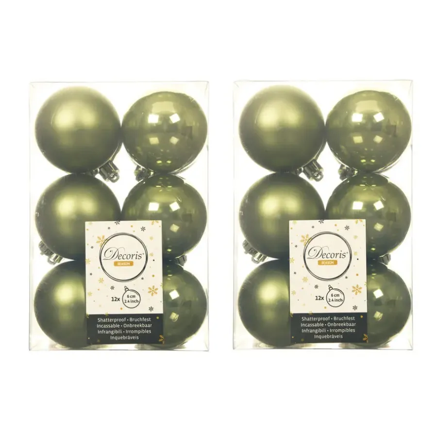 Decoris Kerstballen - 12 stuks - kunststof - mos groen - 6 cm