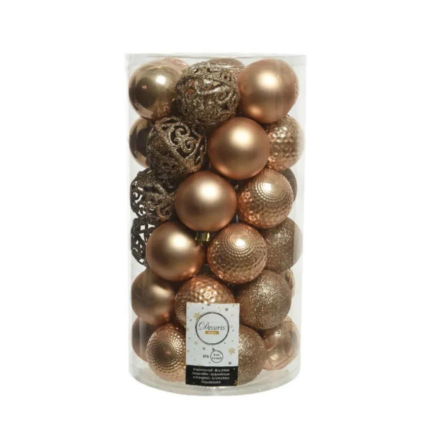 Kerstballen|Kerstdecoratie-Decoris Kerstballen - 37 stuks - kunststof - toffee bruin - 6 cm