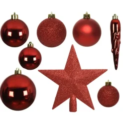 Kerstballen-Decoris kerstballen - 34-dlg - rood - kunststof