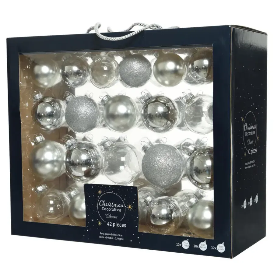Kerstballen-Decoris Kerstballen - 42x - zilver - 5-6-7 cm - glas