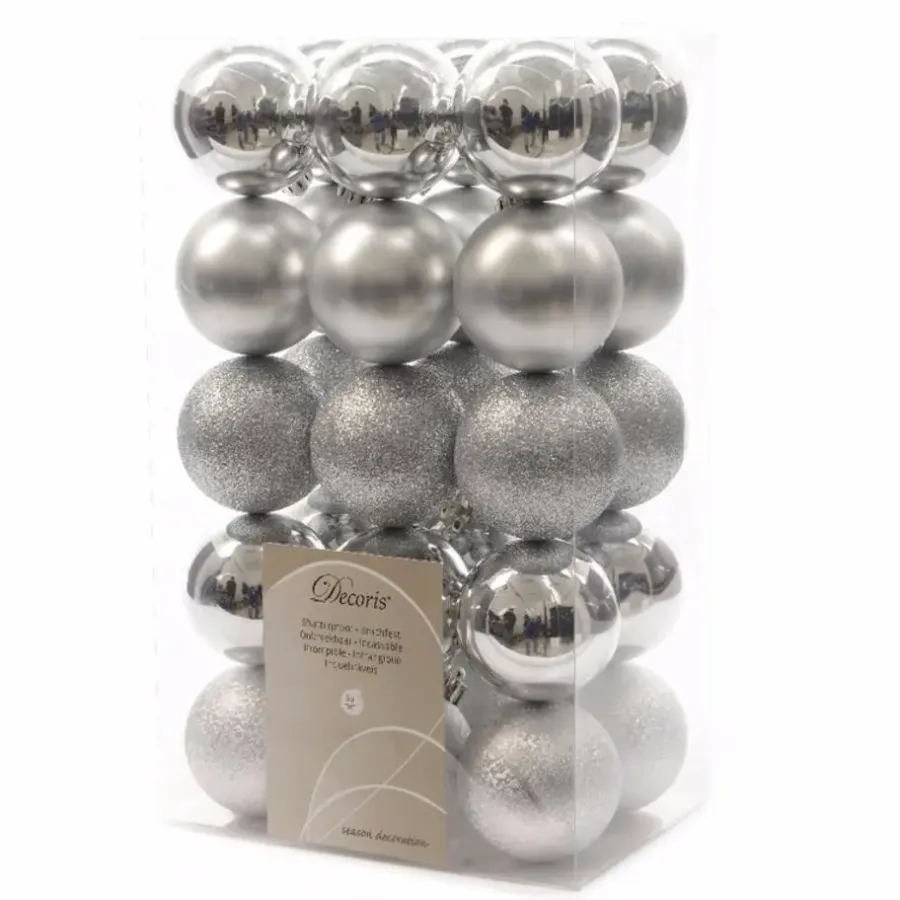 Kerstballen|Kerstdecoratie-Decoris kerstballen - 30x st - zilver - D6 cm