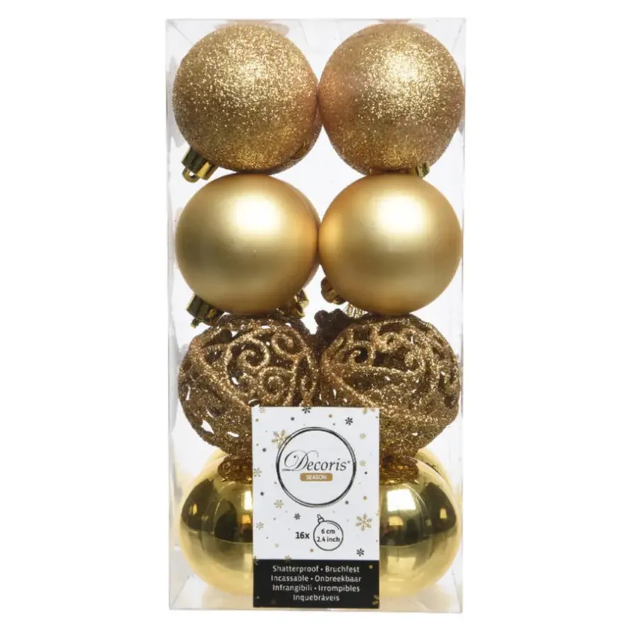 Decoris Kerstballen - 16x st - goud - D6 cm - kunststof