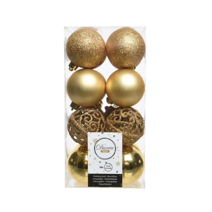 Decoris Kerstballen - 16x st - goud - D6 cm - kunststof