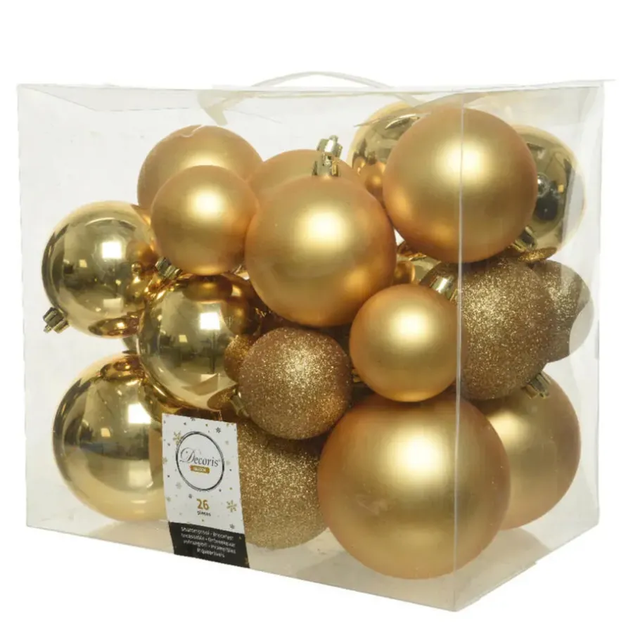 Kerstballen-Decoris Kerstballen - 26x st - goud - 6-8-10 cm