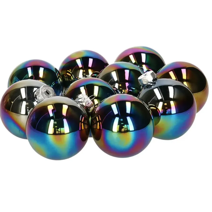 Decoris Kerstballen set - 10x st - glas - zwart/parelmoer - 6 cm