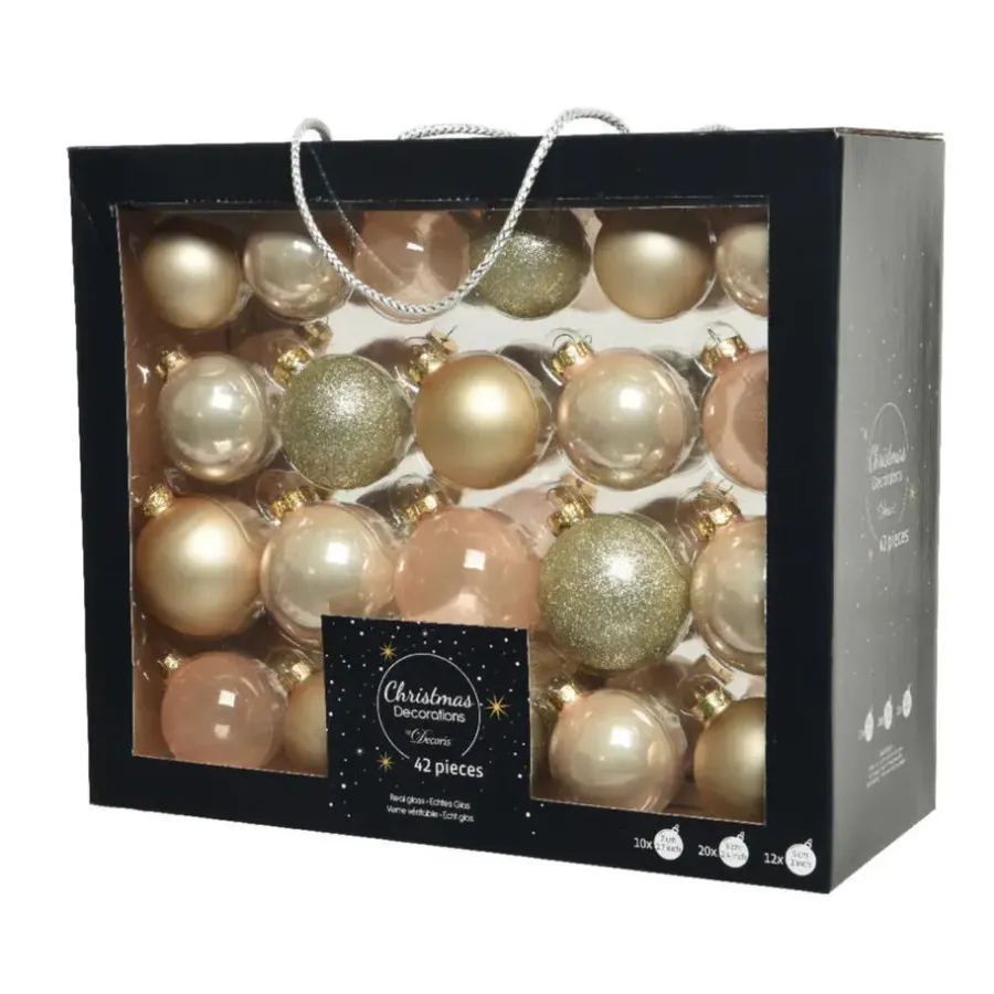 Kerstballen|Kerstdecoratie-Decoris Kerstballen set - 42x - parel - glas - 5 tot 7 cm