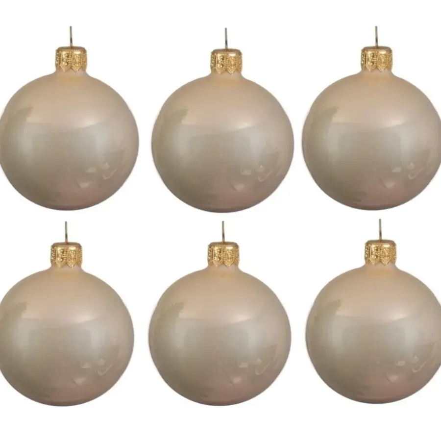 Kerstballen|Kerstdecoratie-Decoris Kerstballen set - 6x stuks - parel/champagne - 6 cm