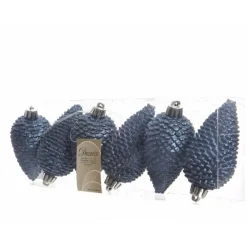 Kerstdecoratie-Decoris Kersthangers dennenappels - 6x - donkerblauw - 8 cm
