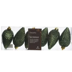 Decoris Kersthangers dennenappels - 6x - donkergroen - 8 cm