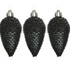 Decoris Kersthangers dennenappels - 6x - zwart - glitter - 8 cm