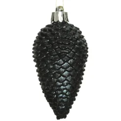 Decoris Kersthangers dennenappels - 6x - zwart - glitter - 8 cm