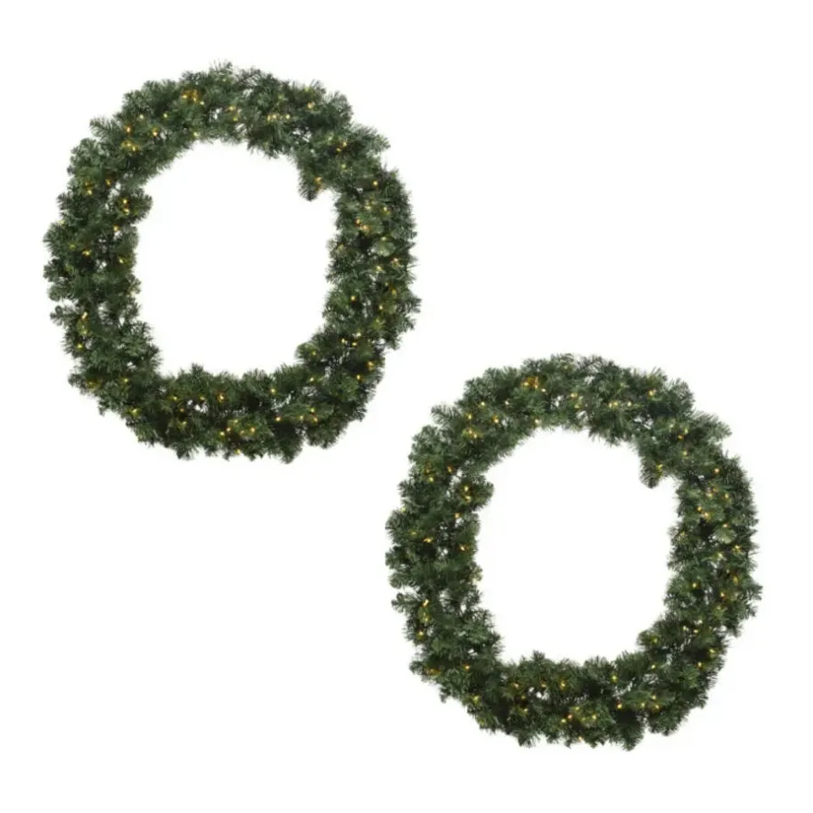 Decoris Kerstkrans - groen - warm verlichting - timer - 60 cm