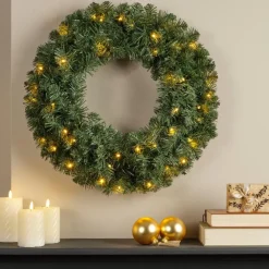 Decoris Kerstkrans - groen - warm verlichting - timer - 60 cm