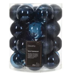 Kerstballen-Decoris kunststof kerstballen - 25x stuks - 8 cm -donkerblauw