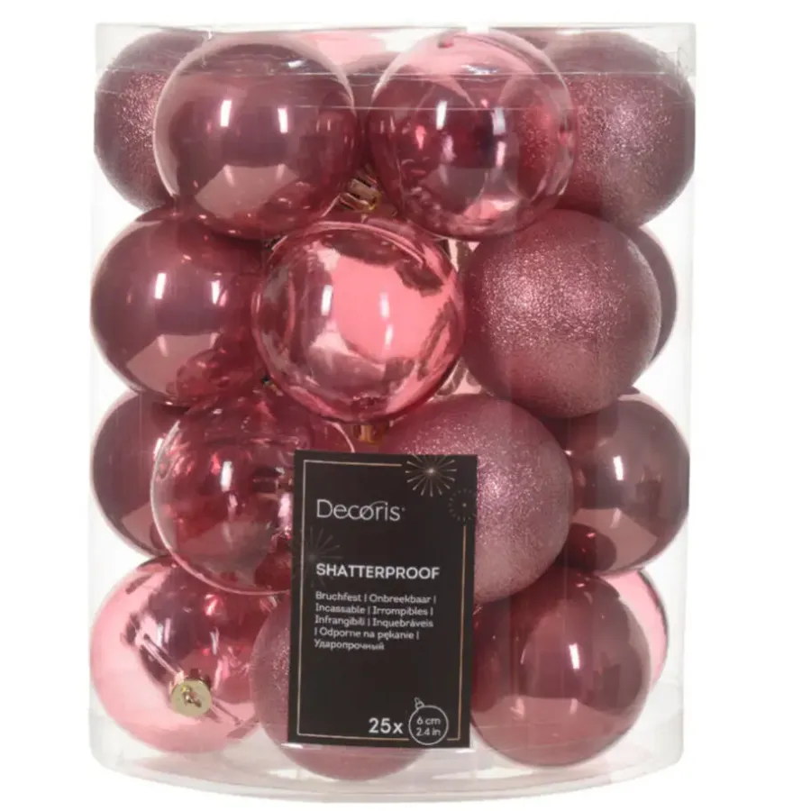 Kerstdecoratie|Kerstballen-Decoris kunststof kerstballen - 25x stuks - 8 cm -oudroze