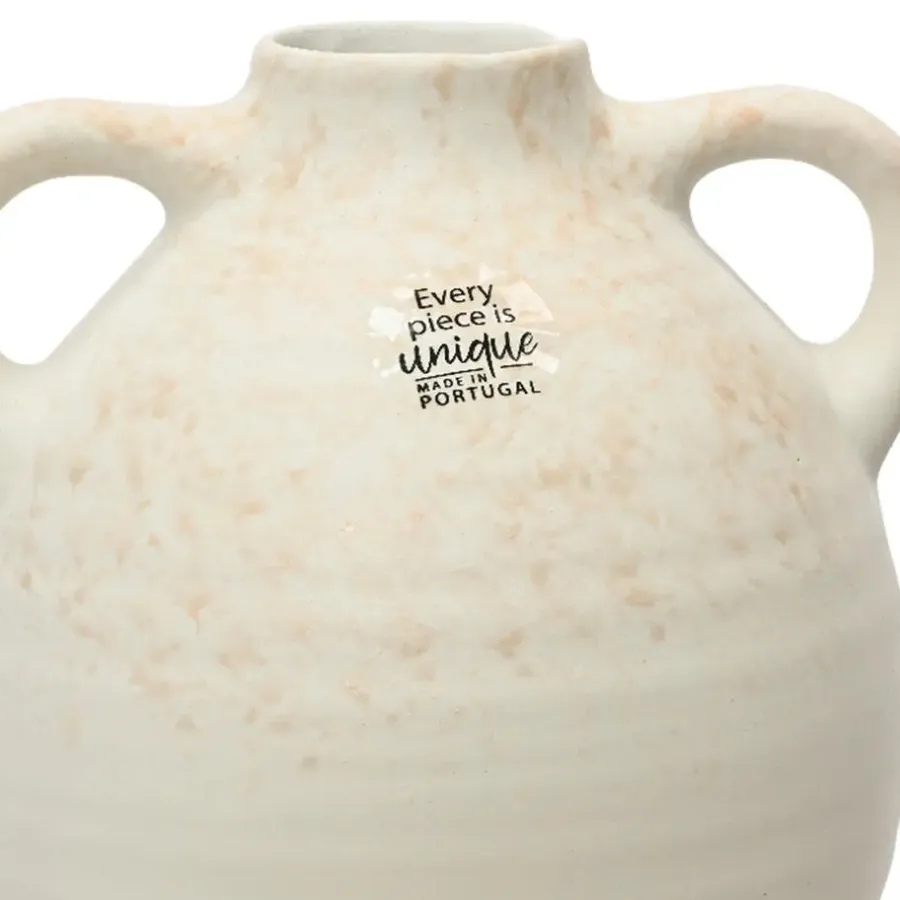 Decoris Vaas kruik model - terracotta - wit - D17 x H17 - vintage