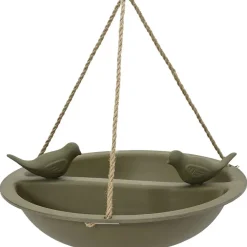Tuindecoratie-Decoris Vogelbad - bamboe hout - donkergroen - drinkschaal - 27 cm