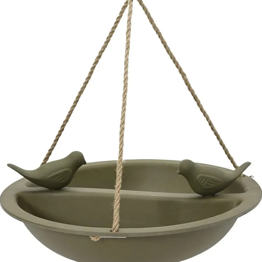 Tuindecoratie-Decoris Vogelbad - bamboe hout - donkergroen - drinkschaal - 27 cm