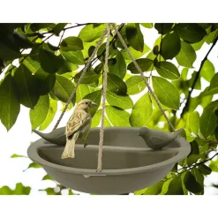 Tuindecoratie-Decoris Vogelbad - bamboe hout - donkergroen - drinkschaal - 27 cm
