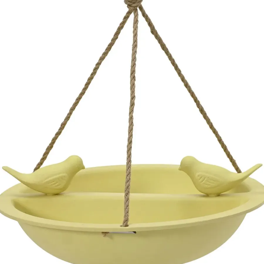 Tuindecoratie-Decoris Vogelbad - bamboe hout - geel - drinkschaal - 27 cm