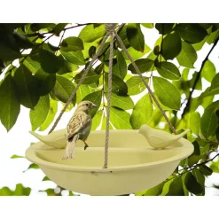 Tuindecoratie-Decoris Vogelbad - bamboe hout - geel - drinkschaal - 27 cm