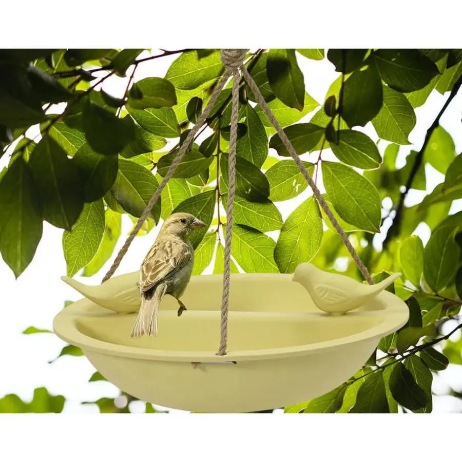 Tuindecoratie-Decoris Vogelbad - bamboe hout - geel - drinkschaal - 27 cm