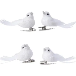 Decoris vogeltjes - 4x stuks - wit - kunststof - 5 cm - op clip