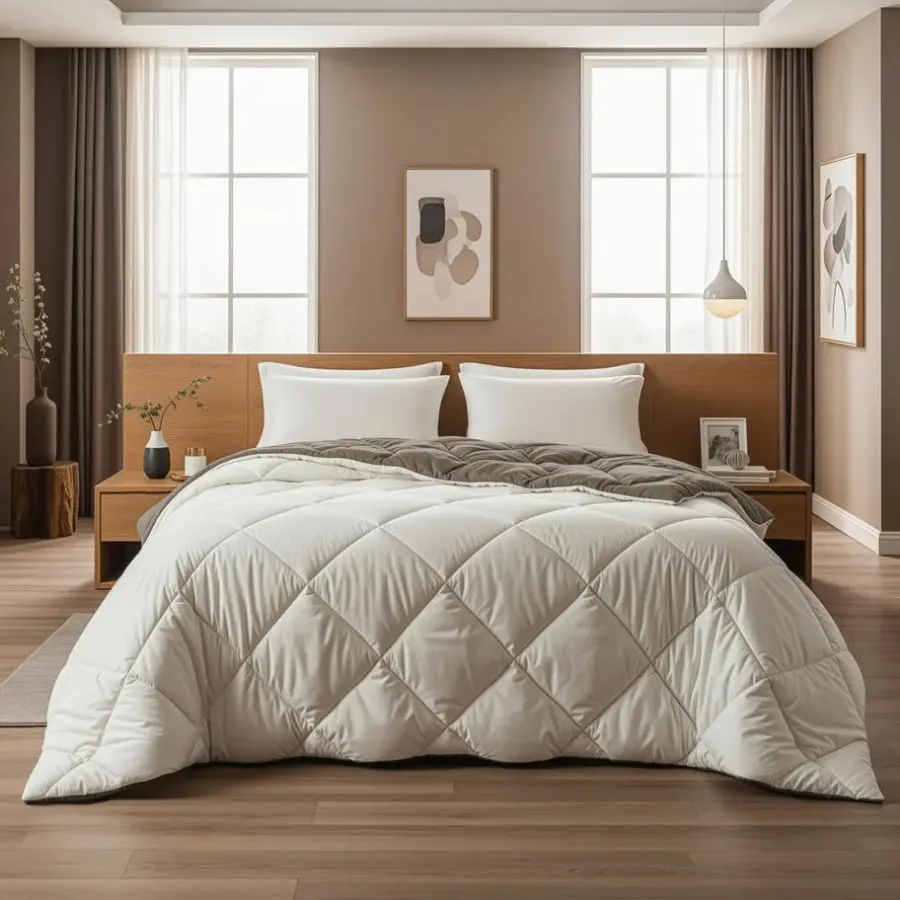 Sleeptime Dekbed zonder Overtrek Diamond 200x200 – Met Kussenslopen – Wasbaar – Crème/Kaki