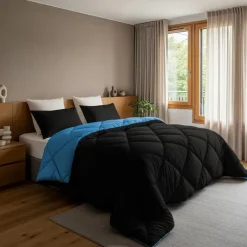 Sleeptime Dekbed zonder Overtrek Diamond 140x200 – Met Kussenslopen– Wasbaar – Zwart/Blauw