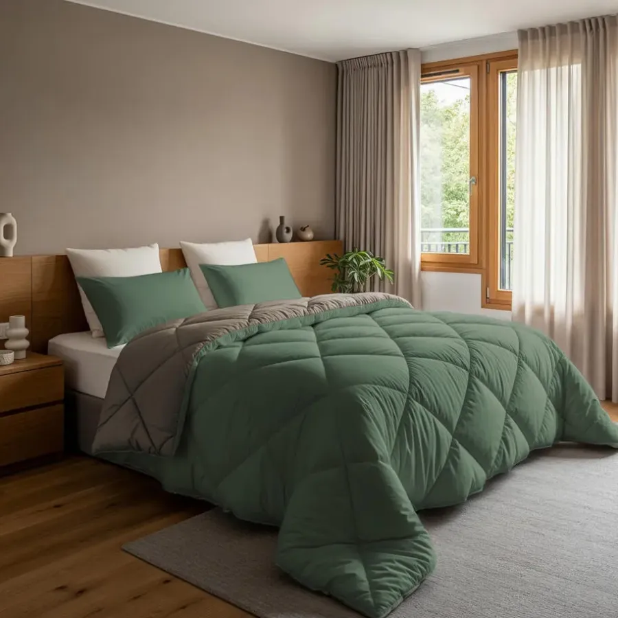 Sleeptime Dekbed zonder Overtrek Diamond 200x200 – Met Kussenslopen – Wasbaar – Groen/Kaki