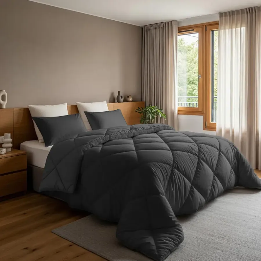 Dekbedden-Sleeptime Dekbed zonder Overtrek Diamond 140x200 – Met Kussenslopen – Wasbaar – Antraciet