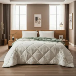 Sleeptime Dekbed zonder Overtrek Diamond 200x200 – Met Kussenslopen– Wasbaar – Crème/Groen