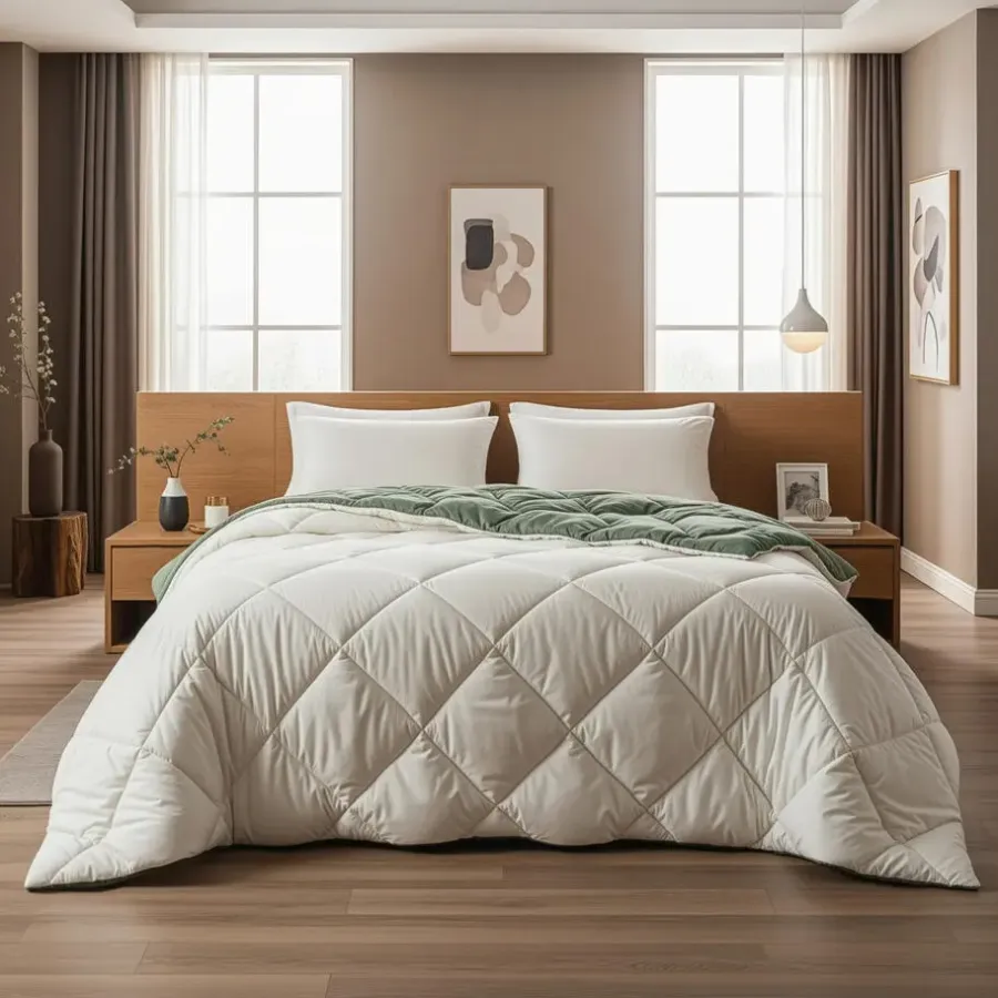 Sleeptime Dekbed zonder Overtrek Diamond 200x200 – Met Kussenslopen– Wasbaar – Crème/Groen