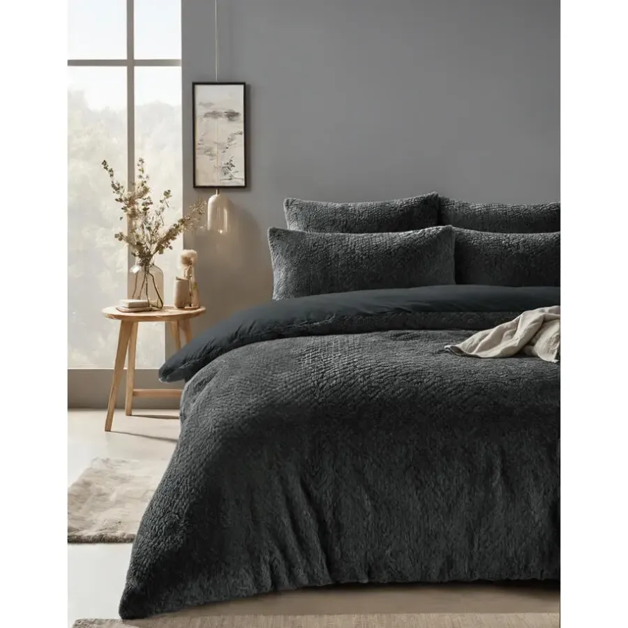 Sleeptime Dekbedovertrek Fur Teddy 240x220 – Fluweelzacht & Knus Design – Antraciet