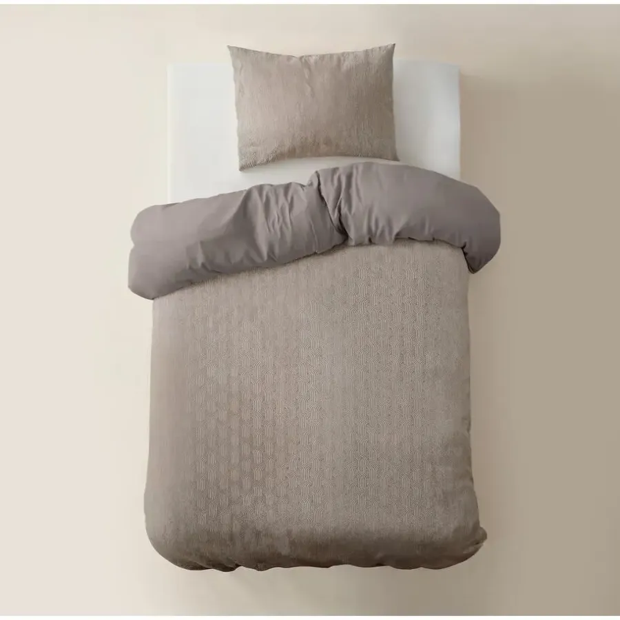 1-Persoons Dekbedovertrekken-Sleeptime Dekbedovertrek Japandi 140x220 – Flanel Fleece – Zacht & Warm – Taupe